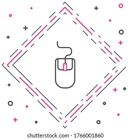 Icono del ratón del equipo de línea aislado en fondo blanco. Óptico con el símbolo de la rueda. Concepto de esquema colorido. Ilustración vectorial