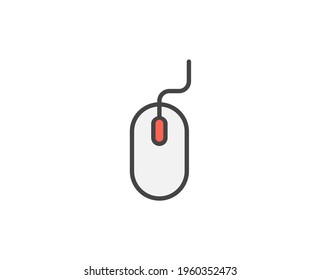 Line Computer mouse icon isolated on white background. Outline symbol for website design, mobile application, ui. Electronics pictogram. Vector illustration, editorial stroсk. 
