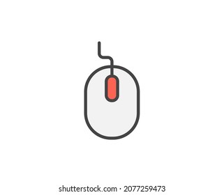Icono del ratón del equipo de línea aislado en fondo blanco. Símbolo de esquema para diseño de sitio web, aplicación móvil, ui. Pictograma electrónico. Ilustración vectorial, с editorial k. 