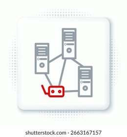 Line Computer network icon isolated on white background. Laptop network. Internet connection. Colorful outline concept. Vector