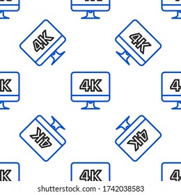 Line Computer PC monitor display with 4k video technology icon isolated seamless pattern on white background. Colorful outline concept. Vector