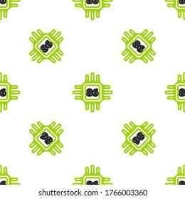 Line Computer processor with microcircuits CPU icon isolated seamless pattern on white background. Chip or cpu with circuit board. Micro processor.  Vector Illustration
