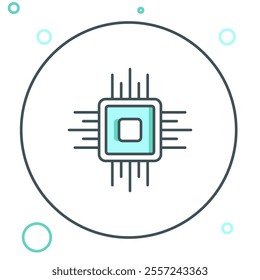 Line Computer processor with microcircuits CPU icon isolated on white background. Chip or cpu with circuit board. Micro processor. Colorful outline concept. Vector