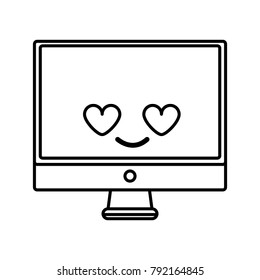 line computer screen in love kawaii cartoon