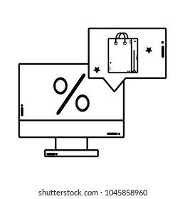 line computer screen with percent and chat bubble