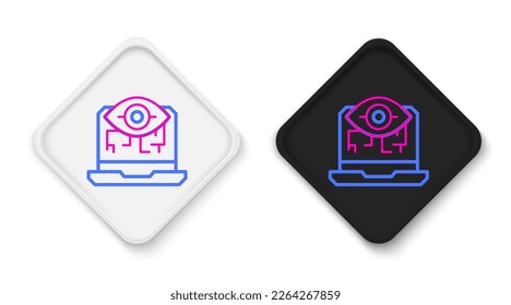 Line Computer vision icon isolated on white background. Technical vision, eye circuit, video surveillance system, augmented reality systems. Colorful outline concept. Vector