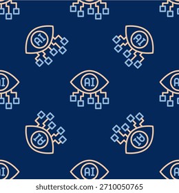Linie Computervision Symbol einzeln nahtloses Muster auf blauem Hintergrund. Technische Vision, Augenschaltung, Videoüberwachungssystem, Augmented Reality Systeme.  Vektorgrafik