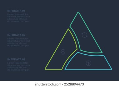 Concepto de línea para infografía con 3 pasos, opciones, partes o procesos. Plantilla para el Web sobre un fondo negro.