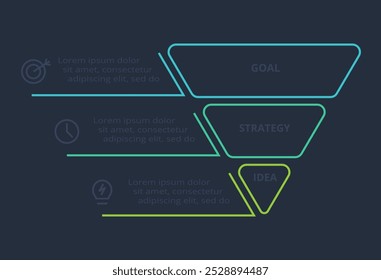 Line concept for infographic with 3 steps, options, parts or processes. Template for web on a black background.