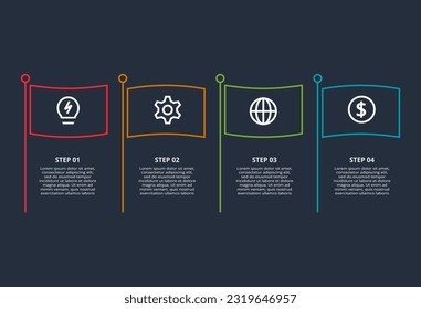 Line concept for infographic with 4 steps, options, parts or processes. Template for web on a black background.