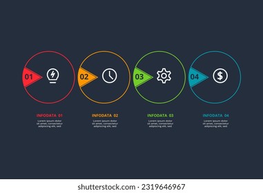 Line concept for infographic with 4 steps, options, parts or processes. Template for web on a black background.