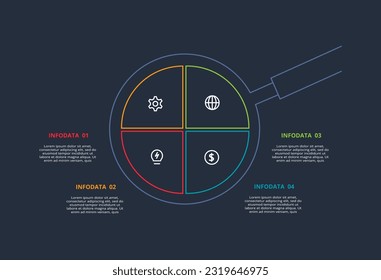 Line concept for infographic with 4 steps, options, parts or processes. Template for web on a black background.