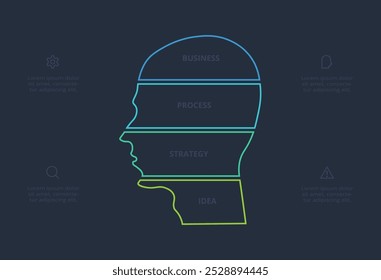 Line concept for infographic with 4 steps, options, parts or processes. Template for web on a black background.