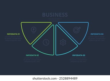 Conceito de linha para infográfico com 4 etapas, opções, partes ou processos. Modelo para a Web em um plano de fundo preto.