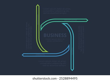 Line concept for infographic with 4 steps, options, parts or processes. Template for web on a black background.