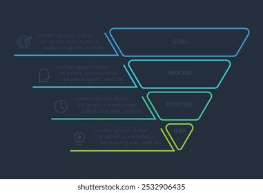 Line concept for infographic with 4 steps, options, parts or processes. Template for web on a black background.