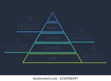 Conceito de linha para infográfico com 4 etapas, opções, partes ou processos. Modelo para a Web em um plano de fundo preto.