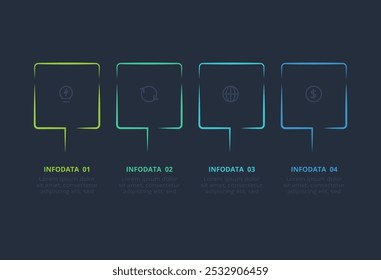 Concepto de línea para infografía con 5 pasos, opciones, partes o procesos. Plantilla para el Web sobre un fondo negro.