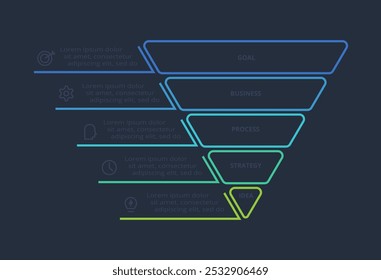 Line concept for infographic with 5 steps, options, parts or processes. Template for web on a black background.
