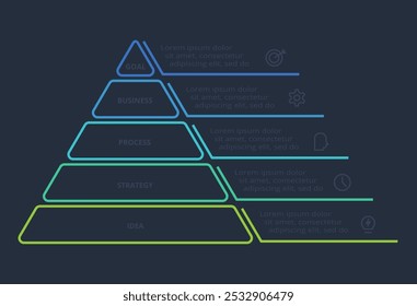 Line concept for infographic with 5 steps, options, parts or processes. Template for web on a black background.