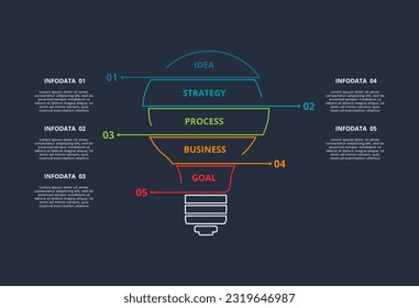 Concepto de línea para infografía con 5 pasos, opciones, partes o procesos. Plantilla para web sobre fondo negro.