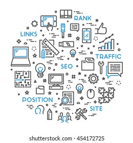 Line concept for search engine optimization. Vector linear web banner for seo. Open path.