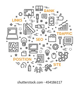 Line concept for search engine optimization. Vector linear web banner for seo. Open path.