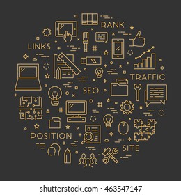 Line concept for search engine optimization. Vector linear web banner for seo. Open path.