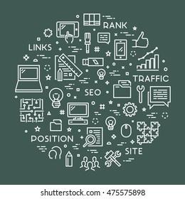 Line concept for search engine optimization. Vector linear web banner for seo. Open path.