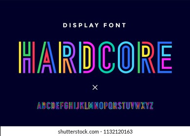 Line condensed alphabet and font. Colorful uppercase outline letters. Type, typography letter line font in coloured rainbow style. Hand-drawn modern narrow sans serif line font for headline. Vector