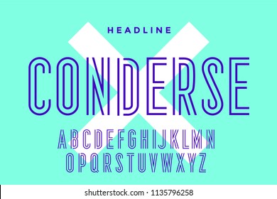 Line condensed alphabet and font. Condensed thin uppercase outline letters. Type, typography letter line font. Hand-drawn modern narrow sans serif line font for headline. Vector Illustration