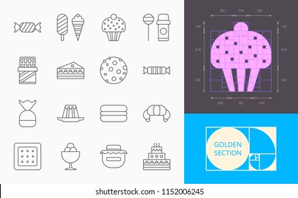 line confection icons on a white background