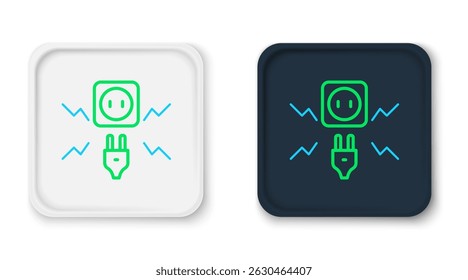 Line Connecting electric plug with electricity spark icon isolated on white background. Colorful outline concept. Vector