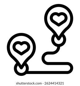 Line is connecting two heart pins, symbolizing a love journey