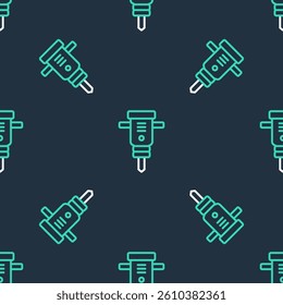 Line Construction jackhammer icon isolated seamless pattern on black background.  Vector