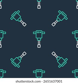 Línea Construcción jackhammer icono aislado sin patrón sobre fondo negro.  Vector