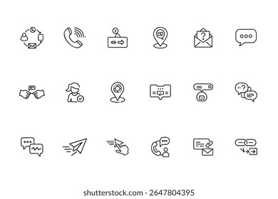 Line contact icons set showing phone email location speech bubbles paper plane hand cursor symbols