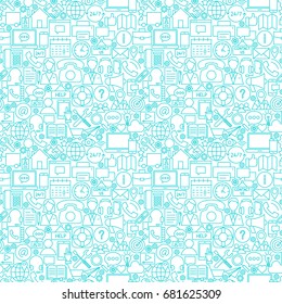 Line Contact White Seamless Pattern. Vector Illustration of Outline Tile Background. Business Communication.