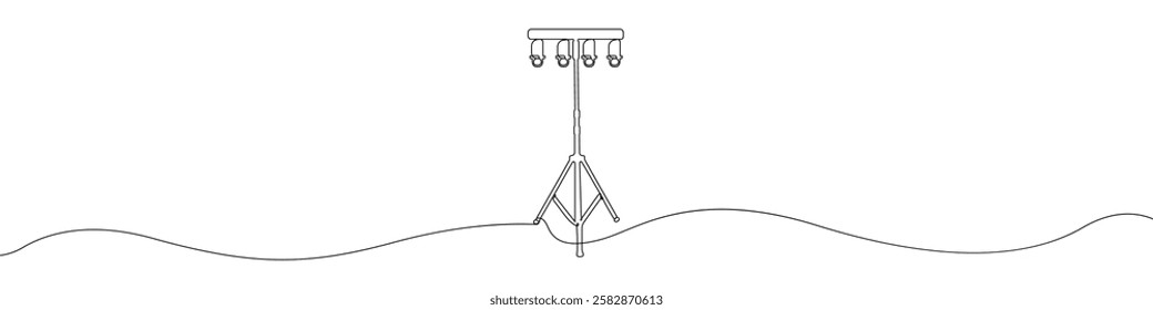 Line continuous drawing vector Searchlight icon. One line Theater spotlight icon vector background. Spotlight on a stand icon. Continuous outline of a Pendant spotlight icon.