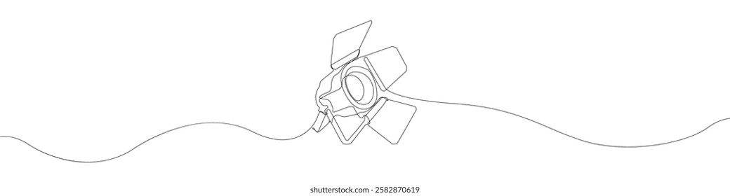 Line continuous drawing vector Searchlight icon. One line Theater spotlight icon vector background. Spotlight on a stand icon. Continuous outline of a Pendant spotlight icon.