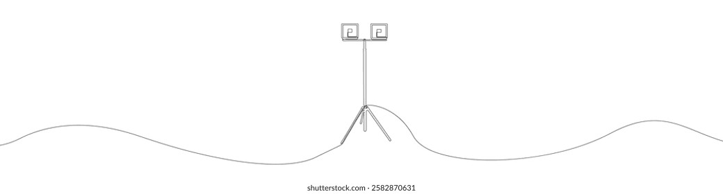 Line continuous drawing vector Searchlight icon. One line Theater spotlight icon vector background. Spotlight on a stand icon. Continuous outline of a Pendant spotlight icon.