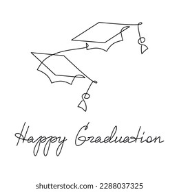 Line kontinuierliche Graduierung Mütze Zeichnung, dieser Vektorgrafik. Handgeschriebener Text, Slogan, Zitat, Satz. Design-Element für Druck, Banner, Grußkarte, Logo, Broschüre, Poster. Bildungskonzept.