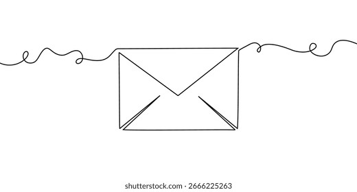 Linie kontinuierliche Mail Kunst ein Symbol E-Mail-Brief Vektor Papier Nachricht. Kontinuierliche Linie Kunst Skizze Newsletter Umriss Kontakt Flugzeug Illustration Business Single doodle Pfeil Reise Reise senden Fliege Post.