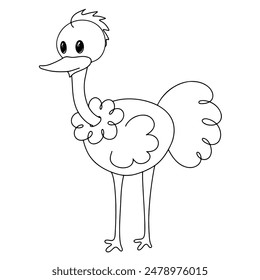 Line continuous ostrich isolated on white background. Hand drawn cartoon style vector illustration.