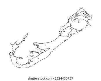 Ilustración de la silueta del Vector del mapa de las Bermudas aislada en el fondo blanco. Shape Bermuda mapa de sombras Plan. Territorio Británico de Ultramar en el Océano Atlántico Norte, América. 