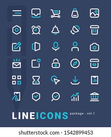 Line contour icons blue and white vector isolated