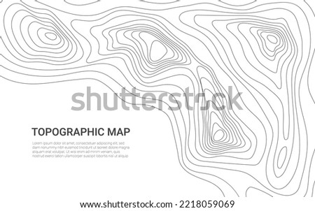 Line contour topographic map. Terrain relief pattern with vector contour grid of mountains and land natural features. Topography, cartography, geography and travel adventure background with copy space [[stock_photo]] © 
