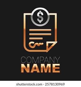 Line Contract money icon isolated on black background. Banking document dollar file finance money page. Colorful outline concept. Vector
