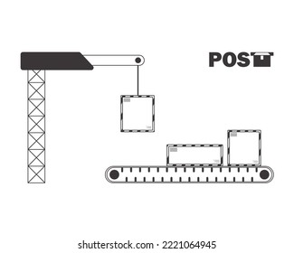 Line conveyor. The concept of delivery of cargo and parcels. Linear modern style.
