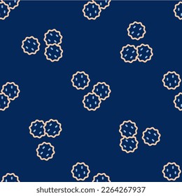 Line Cookie or biscuit with chocolate icon isolated seamless pattern on blue background.  Vector